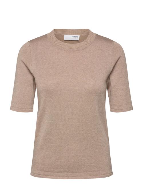 Selected Femme Slflura Lurex 2/4 Knit O-Neck Selected Femme Beige