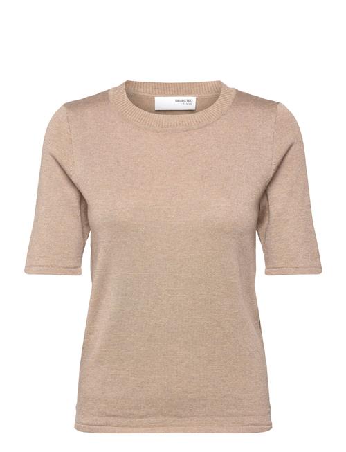 Slflura Lurex 2/4 Knit O-Neck Selected Beige
