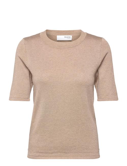 Slflura Lurex 2/4 Knit O-Neck Selected Femme Beige