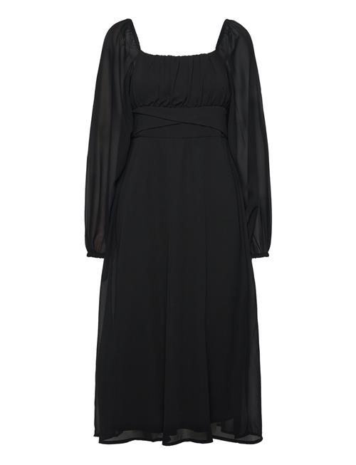 Brenna Square Neck L/S Midi Georgette Dress Bubbleroom Black