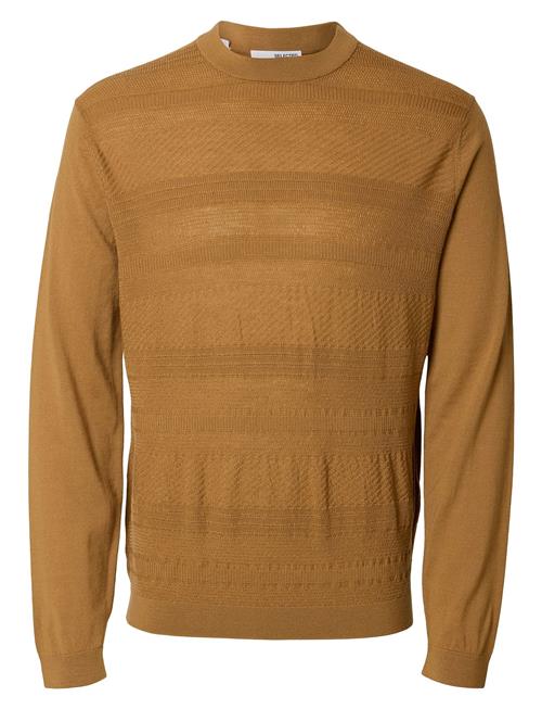 Selected Homme Slhtray Ls Knit Merino Crochet Crewneck Selected Homme Beige