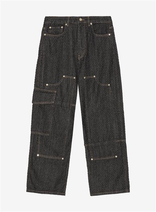 Se Ganni Fluffy Denim Carpenter Jeans Black ved Number Nine