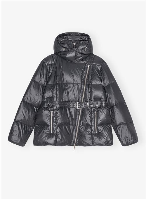 Ganni Shiny Nylon Puffer Jacket Black Sand