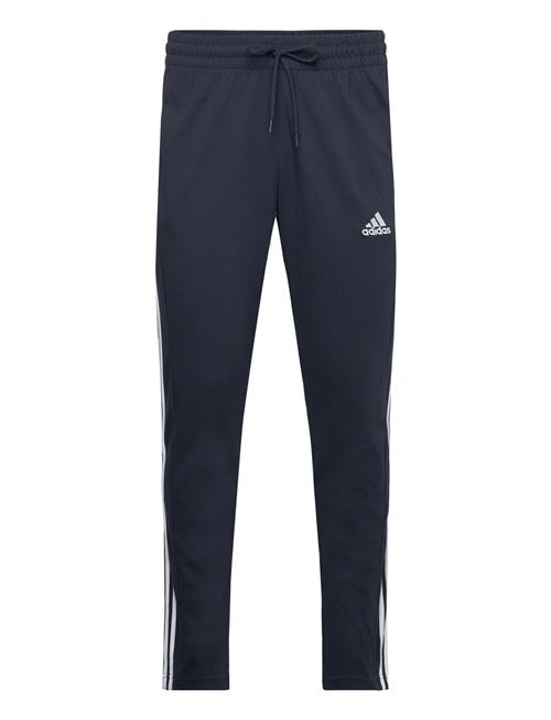 Se adidas Sportswear Essentials Single Jersey Tapered Open Hem 3-Stripes Joggers Adidas Sportswear Navy ved Booztlet