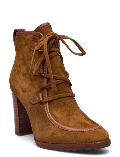 Lauren Ralph Lauren Mabel Leather-Trim Suede Bootie Lauren Ralph Lauren Brown