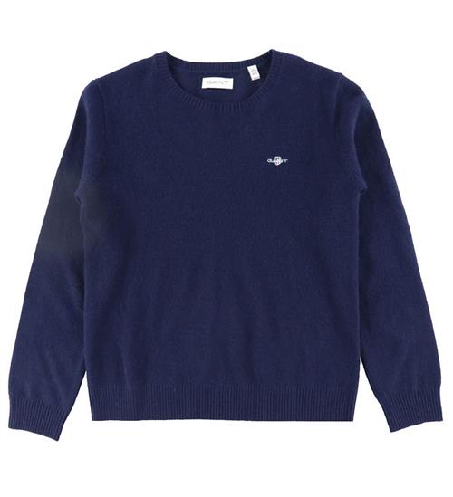 Se GANT Bluse - Strik - Uld - Shield - Evening Blue ved KidsWorld