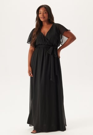 Goddiva Curve Flutter Sleeve Chiffon Maxi Curve Dress Black 48 (UK20)