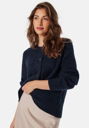 Se SELECTED FEMME Slflulu LS knit short cardigan Dark Sapphire Detail:MELANGE Dark Sapphire Detail:MELANGE - XXL ved Bubbleroom