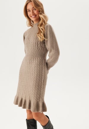 VERO MODA Vera LS Short Knit Dress Moon Rock Detail:Melange L