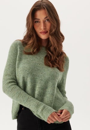 Se ONLY Onlolli L/S Pullover Knit Hedge Green Detail:W. Melange L ved Bubbleroom