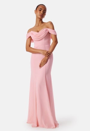 Se Goddiva Chiffon Off Shoulder Maxi Dress Blush XL (UK16) ved Bubbleroom