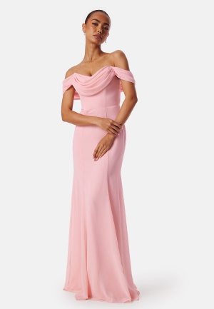 Se Goddiva Chiffon Off Shoulder Maxi Dress Blush XXL (UK18) ved Bubbleroom