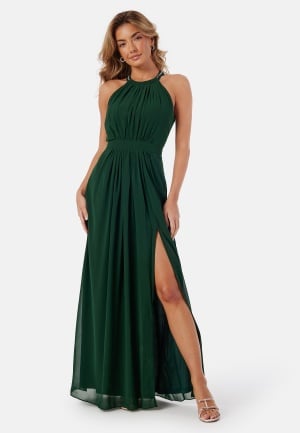 Se AngelEye High Neck Maxi Dress With Split Emerald Green L (UK14) ved Bubbleroom