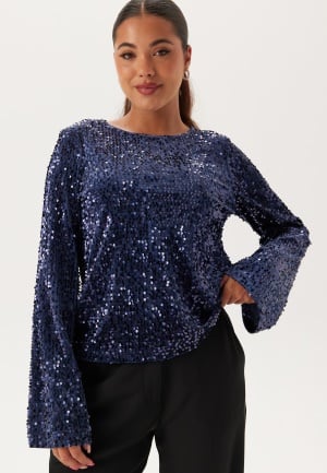 Happy Holly Sequin Trumpet Sleeve Top Midnight blue 44/46