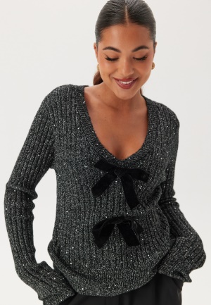 Happy Holly Sparkling Knitted Bow Sweater Black/Silver 40/42