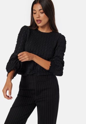 BUBBLEROOM Structure Puff Sleeve Top Black L