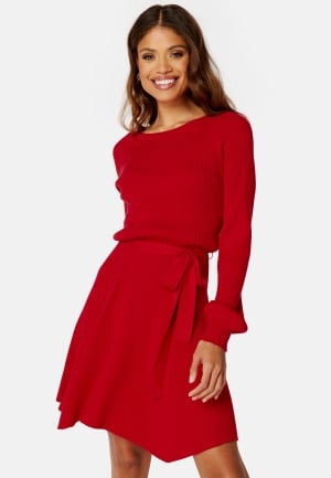 Se BUBBLEROOM Rib Knitted Skater Dress Red XL ved Bubbleroom