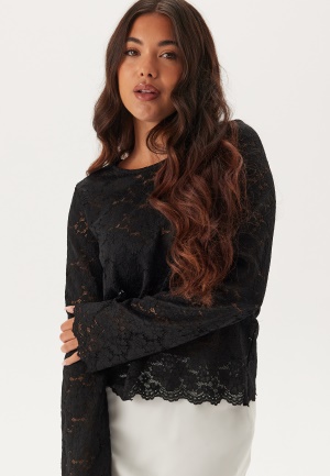 Se BUBBLEROOM Long Sleeve Lace Top Black L ved Bubbleroom