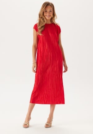 Se BUBBLEROOM Pleated Cap Sleeve Dress Red XL ved Bubbleroom