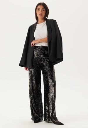 Se BUBBLEROOM Sequin Wide Trousers Black XL ved Bubbleroom