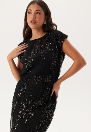 Se BUBBLEROOM Sequin Mesh Top Black L ved Bubbleroom