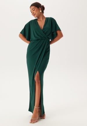 Se Bubbleroom Occasion Wrap Slit Maxi Dress Dark green 2XL ved Bubbleroom