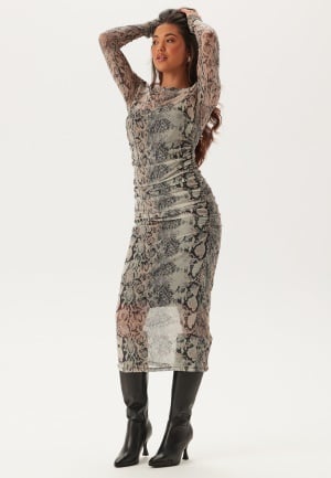 Se BUBBLEROOM Mesh Midi Dress Snake print XL ved Bubbleroom