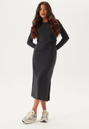 Se Pieces Pcanora Ls Midi Knot Dress Bc Black XL ved Bubbleroom