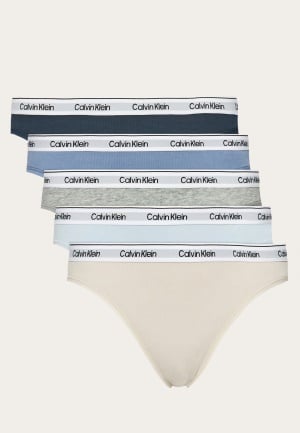 Se Calvin Klein Thong 5 Pack Grymrn/GRY HTR/P AIR/TROP/INKR L ved Bubbleroom