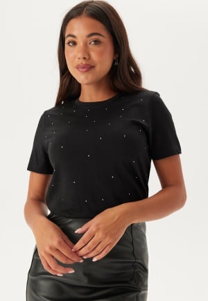 Se ONLY Onlolivia Life Reg S/S BOW TOP Black Detail:rhinestones S ved Bubbleroom