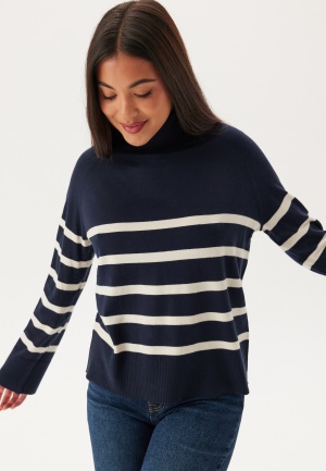 Se Pieces Pcsia Ls Rollneck Knit Sky Captain Stripes:white XL ved Bubbleroom