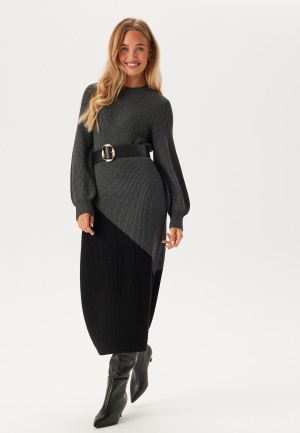 Se Object Collectors Item Objditte Re L/S KNIT MIDI DRES Dark Grey Melange/Black Half L ved Bubbleroom