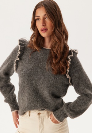 SELECTED FEMME Slfalva Frills Ls Knit O-neck Medium Grey Melange Detail:bir L