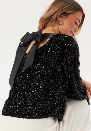 Pieces Pckam Ls Deep Back Bow Top Black Detail:black Sequins L