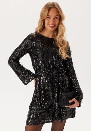 Se VERO MODA Vmefa Ls Short Dress Black Detail:black Sequins L ved Bubbleroom