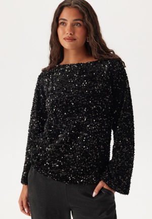 Se VILA Vifaith Boat Neck L/S SEQUIN T Black Beauty Detail:black Beau L ved Bubbleroom