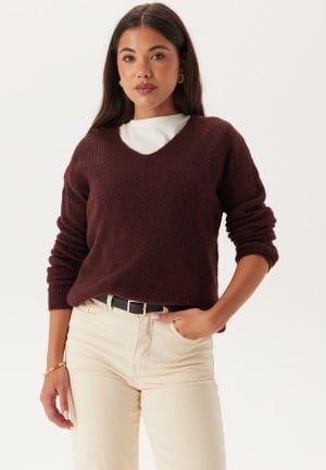 Se ONLY Onlcamilla V-neck L/S PULLOVER Port Royale Detail:melange XL ved Bubbleroom