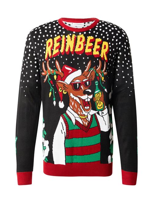 Lindbergh Pullover 'Beer Xmas'  smaragd / mørkerød / sort / hvid