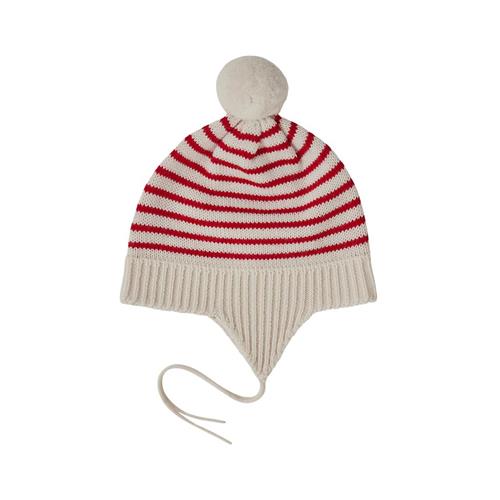 FUB Baby Pompom Striped Hat Ecru/Rød |  | 62/68 cm