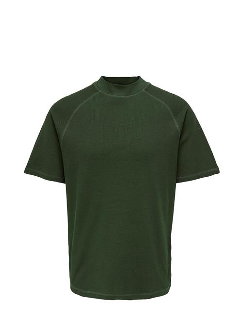 ONLY & SONS Onskeith Reg Waffle Mock Ss 3654 Tee ONLY & SONS Green