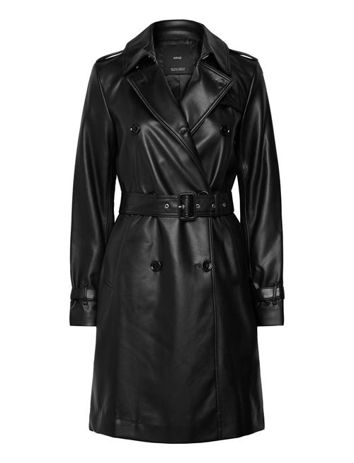 Mango Leather-Effect Trench Coat Mango Black