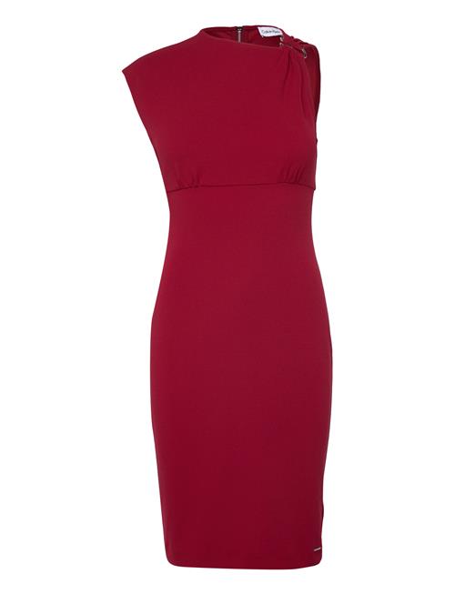 Calvin Klein Scuba Crepe Metal Detail Dress Calvin Klein Burgundy