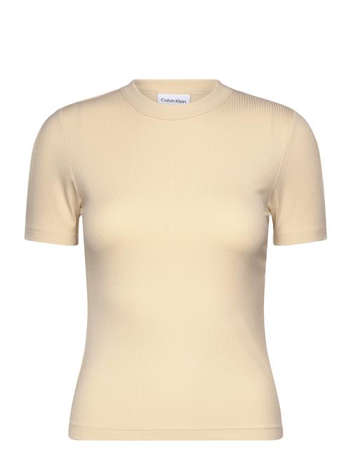 Modal Rib Slit Detail T-Shirt Ss Calvin Klein Cream