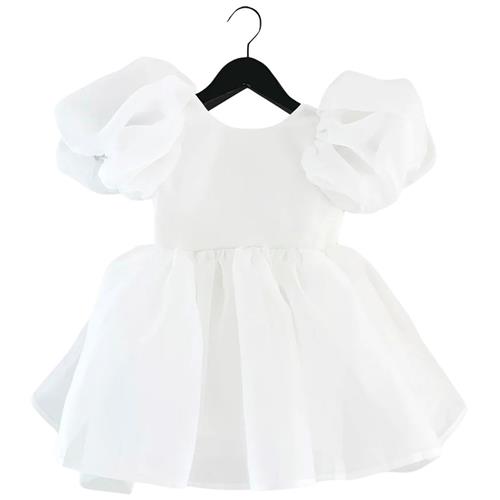 DOLLY by Le Petit Tom Dolly World V-Back Puff Sleeve Organza Tutu Dress White | Hvid | 8-10 years