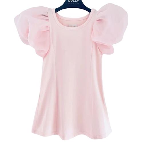 DOLLY by Le Petit Tom Dolly World Short Puff Sleeve Organza Dress With Cotton Body Dollypink | Lyserød | 0-1 years