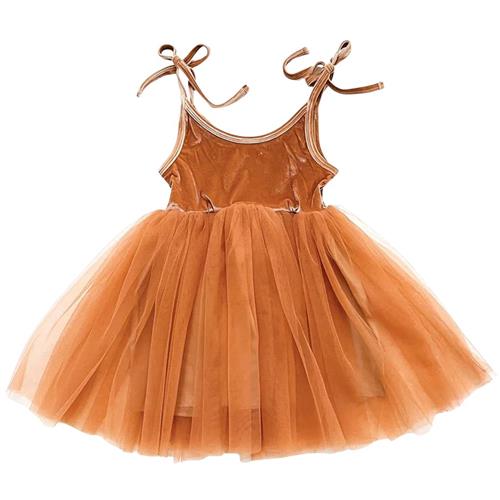 DOLLY by Le Petit Tom Dolly Universe Velvet Cosmic Strings Tutu Dress Caramel | Brun | 6-8 years