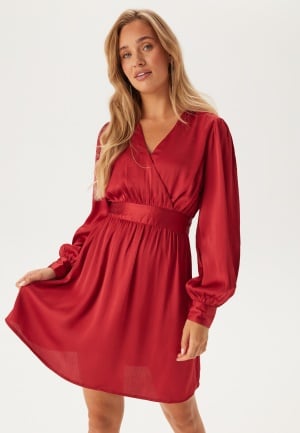 BUBBLEROOM Wrap L/S Structured Dress Red M