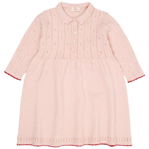 Copenhagen Colors Merino Wool Pointelle Kjole Soft Pink/Red Combi | Lyserød | 92 cm