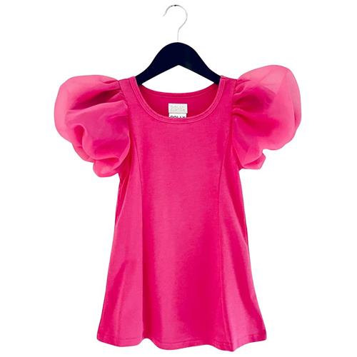 DOLLY by Le Petit Tom Dolly World Short Puff Sleeve Organza Dress With Cotton Barbie Pink | Lyserød | 1-3 years