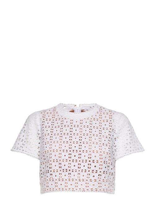 Eyelet Crop Cap Slv Top Michael Kors White